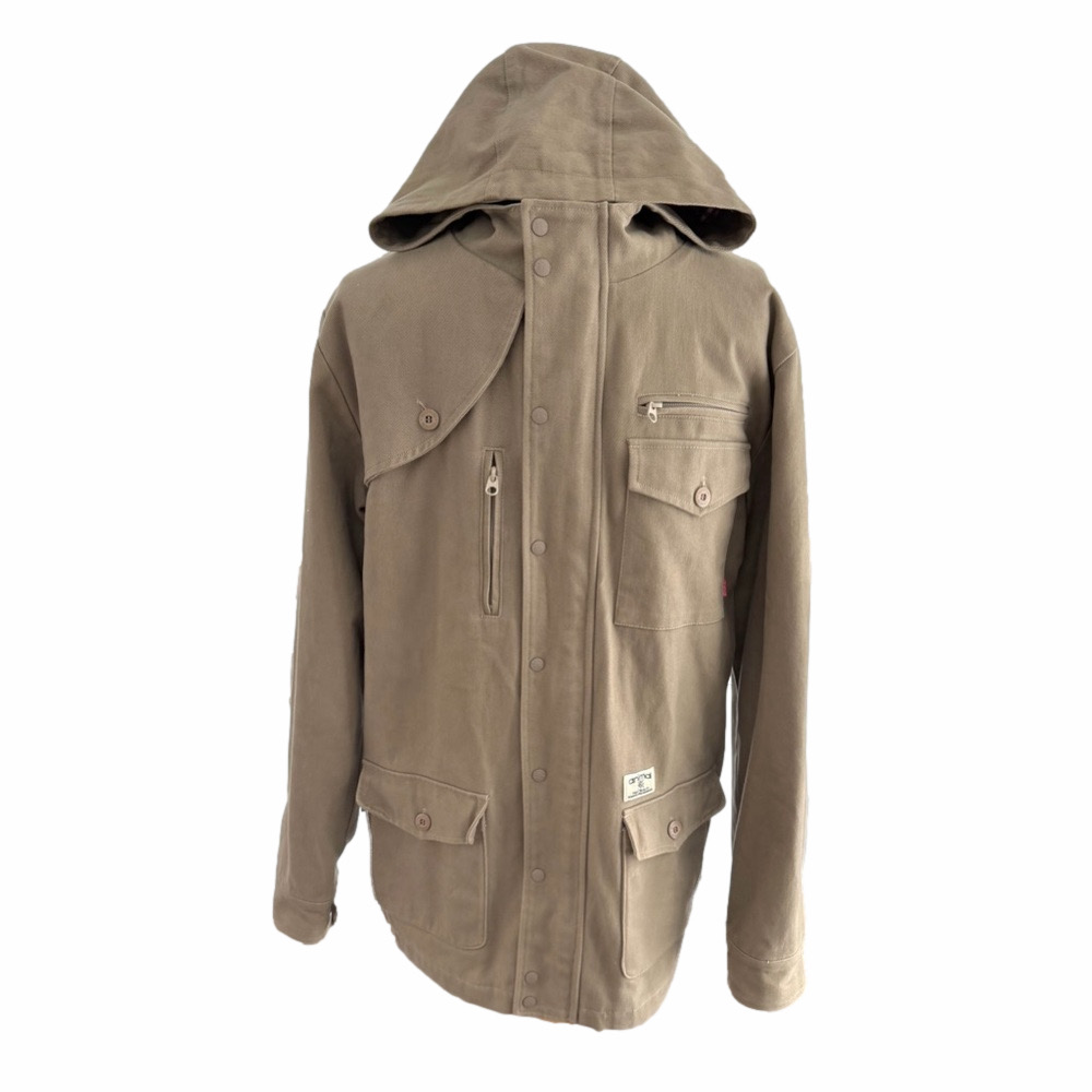 BMX Cotton Hooded Jacket Tan Animal Bikes Large Flannel Lined Made in USA EUC